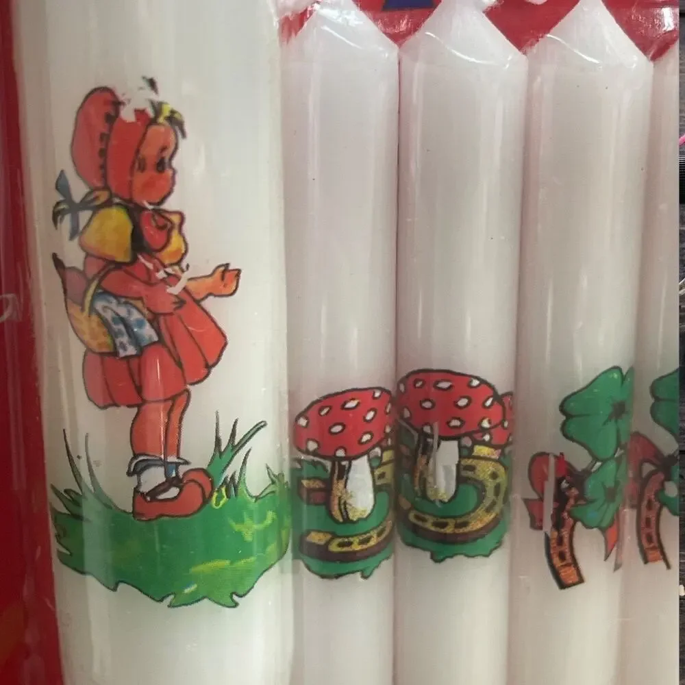 Rare Vtg. Birthday Candles 10 + 1 Larger Candles Mushrooms Girl Boy Luck Germany